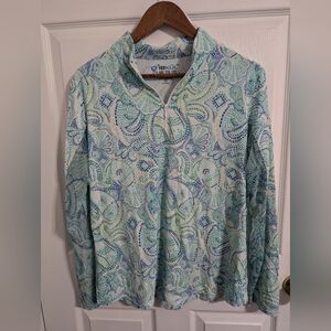 Ibkul Womens Pullover Blue Green UPF Mesh Long Sleevs 1/4 Zip Size XL